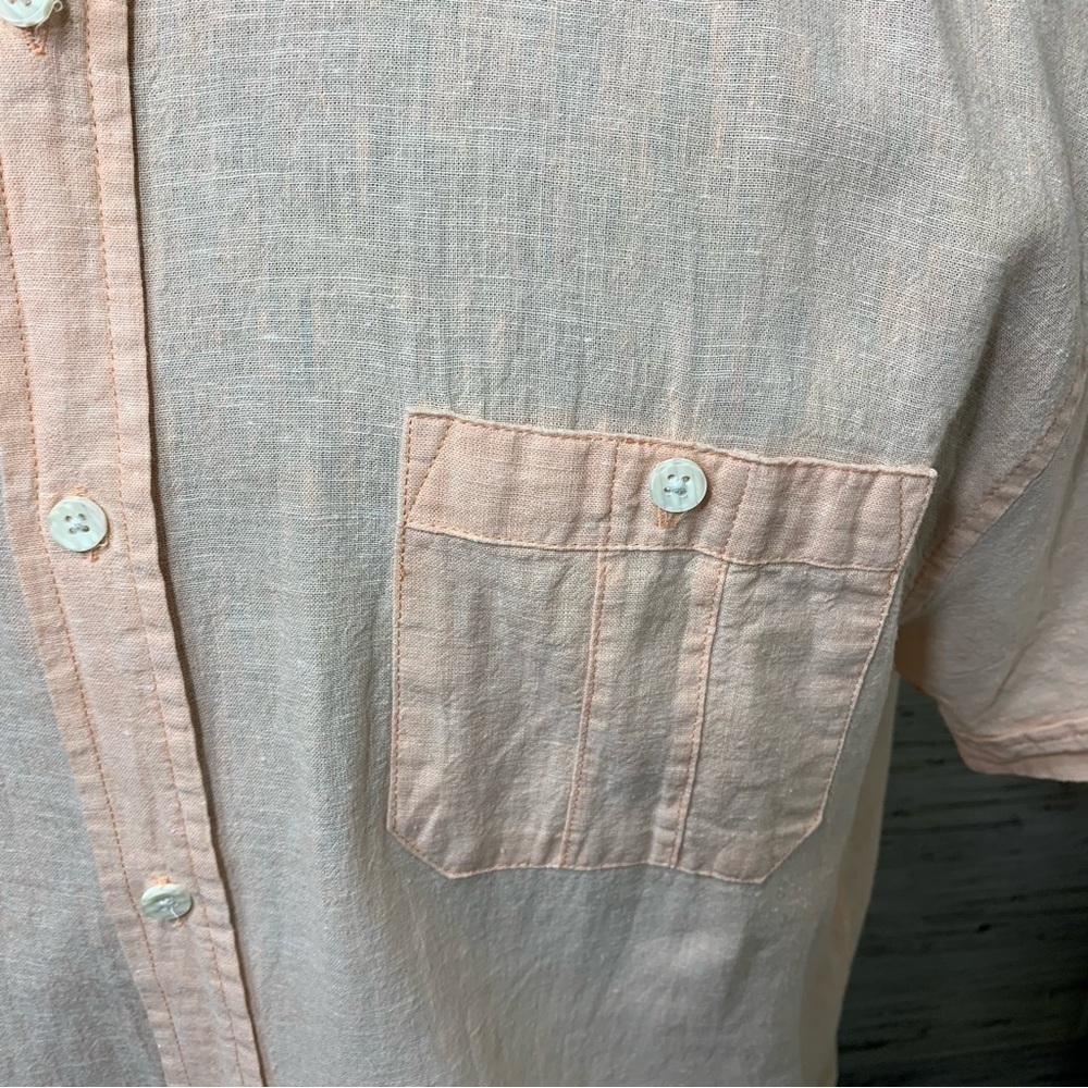 Bruno Men's Shirt Sz XL Peach Casual Button Up  Linen Cotton Blend Short Sleeve - Picture 4 of 12